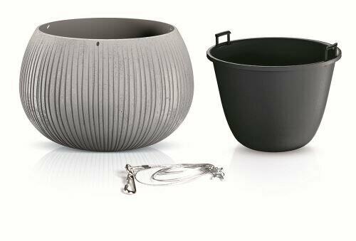 Flowerpot with insert and steel. cable BETON BOWL WS gray 23.8 cm
